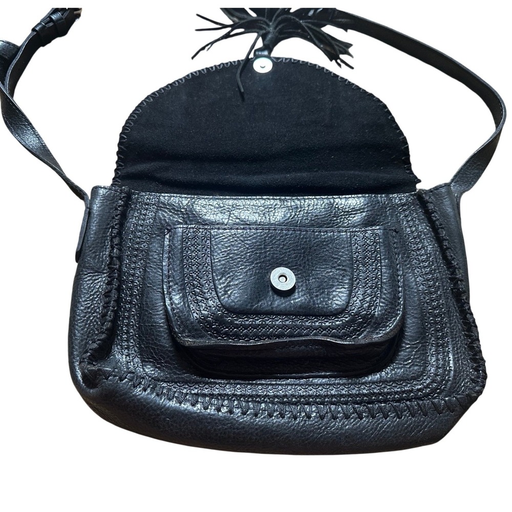 Patricia Nash Black Leather Tooled Tassel Crossbody Saddle Bag - Picture 3 of 6
